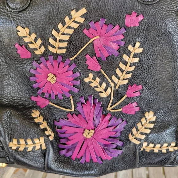 ISABELLA FIORE Black Leather Floral Shoulder Bag - Picture 6 of 9